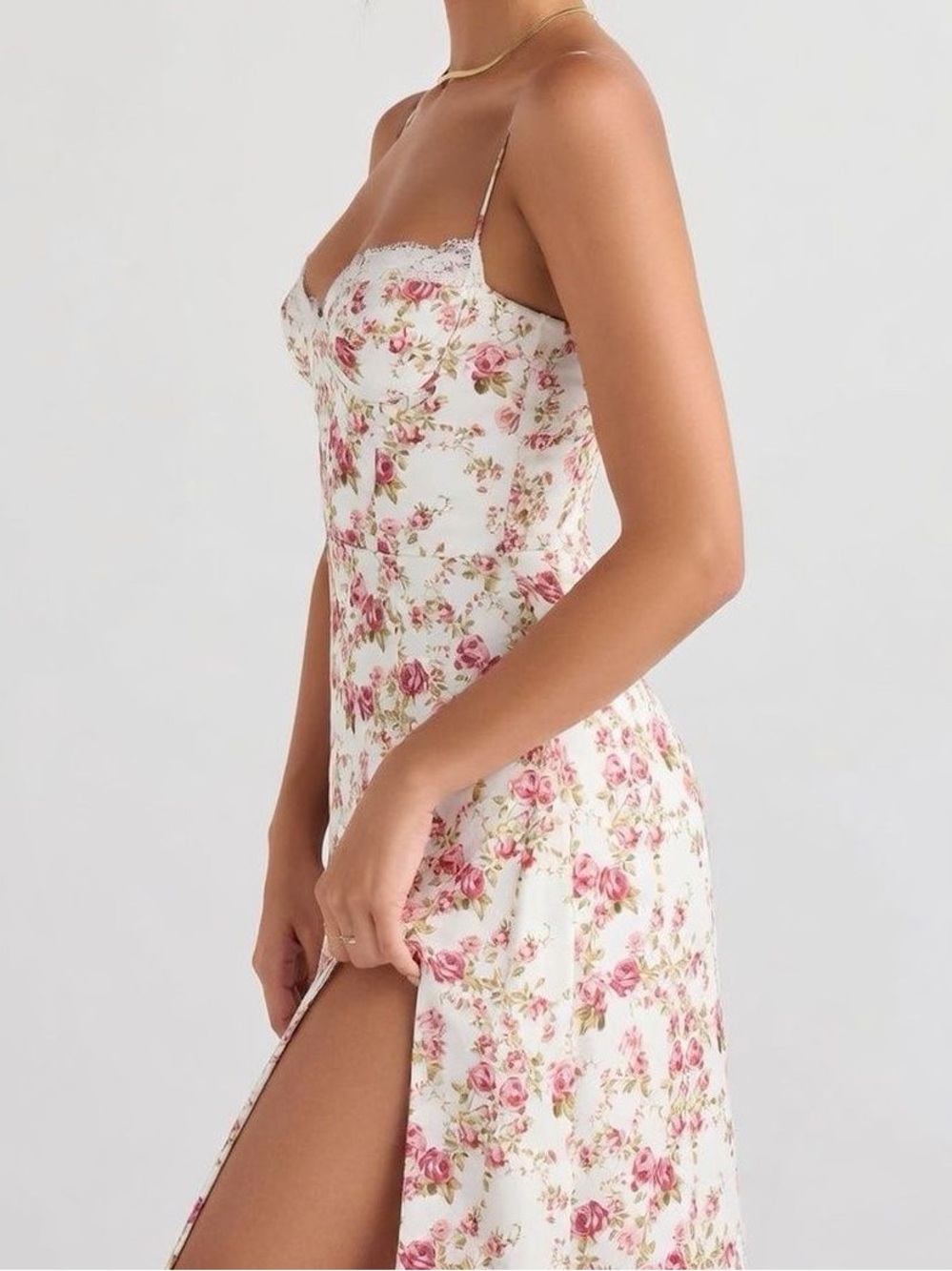 House of CB Cream Midi Slip Dress Rose Print - Picture 3 of 16